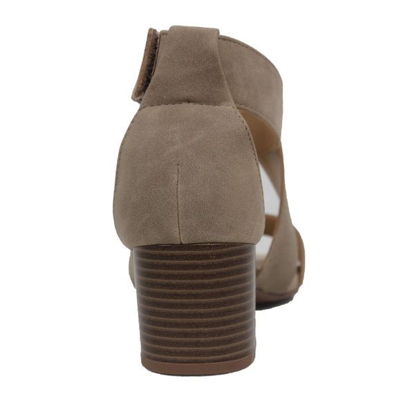 Size 5.5 Taupe Open Toe Strappy Mid Stacked Heel - Picture 5 of 6